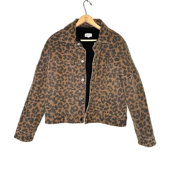 Superdown | Leopard Print Sherpa Jean Jacket Size Small - Picture 2 of 8
